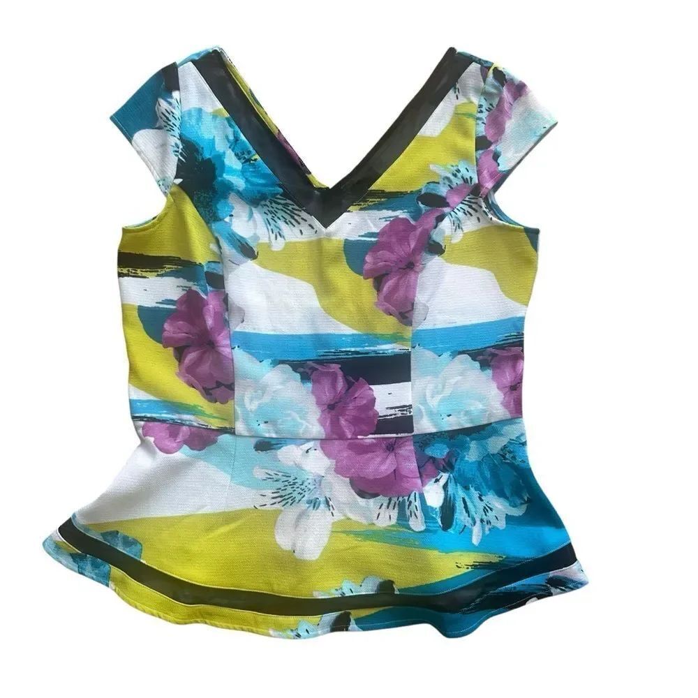 Worthington Floral V-Neck Peplum Blouse Top MT NWT